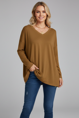 Vesperina | Damen V-Ausschnitt Langarmshirt – Dunkelgelb