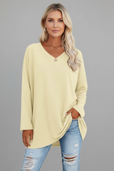 Vesperina | Damen V-Ausschnitt Langarmshirt – Hellgelb