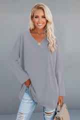 Vesperina | Damen V-Ausschnitt Langarmshirt – Grau