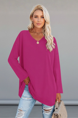 Vesperina | Damen V-Ausschnitt Langarmshirt – Dunkelrosa