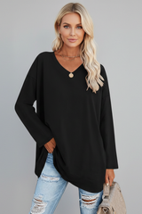 Vesperina | Damen V-Ausschnitt Langarmshirt – Schwarz
