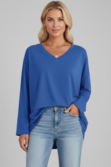 Vesperina | Damen V-Ausschnitt Langarmshirt – Blau