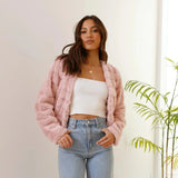 Vera | Damen Kurze Kunstfell Übergangsjacke Offener Kragen – Kunstfell Jacke 2026 – Rosa