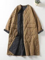 Lange wattierte jacke ohne kragen – aubrie – Kaffeesahne