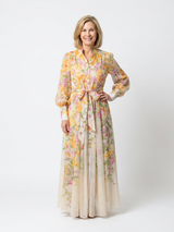 Cressida | Florales, transparentes Maxikleid mit langen Ärmeln – Gelb
