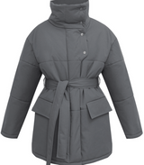 Vintage puffer-bürojacke mit gürtel - zuzanna – Grau