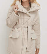 Vintage puffer-bürojacke mit gürtel - zuzanna – Beige