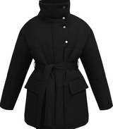 Vintage puffer-bürojacke mit gürtel - zuzanna – Schwarz