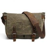 Conway™ Retro Umhängetasche Aus Gewachstem Baumwoll-Canvas – Vintage Messenger Bag Mit Laptopfach – Armeegrün