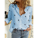 Victoria | Damen Lässige Elegant Hemd | Langarm – Blau mit Vögeln