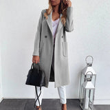 Josepha - Eleganter langer Wollmantel mit Reverskragen – Grau