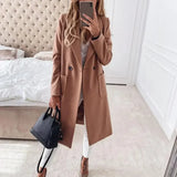 Josepha - Eleganter langer Wollmantel mit Reverskragen – Khaki
