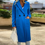 Josepha - Eleganter langer Wollmantel mit Reverskragen – Blau