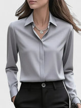 Vivienne | Damen Langarm Hemdbluse mit Kragen – Grau