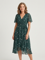 Zafrina | Midi-Kleid mit abstraktem Muster – Dunkelgrün