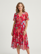 Zafrina | Midi-Kleid mit abstraktem Muster – Rot