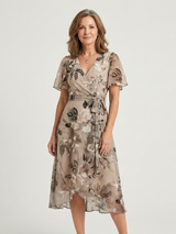 Zafrina | Midi-Kleid mit abstraktem Muster – Beige