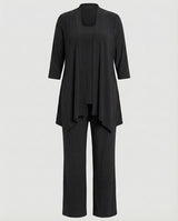 Wanda | Damen Dreiteiler Hosenanzug Set Weites Bein – Schwarz