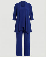 Wanda | Damen Dreiteiler Hosenanzug Set Weites Bein – Blau