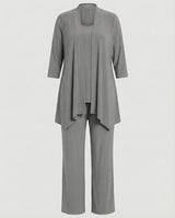 Wanda | Damen Dreiteiler Hosenanzug Set Weites Bein – Grau