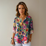 Addison | Blumenmuster Knotenverschluss Bluse – Blau - Rosa - Rot