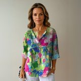 Addison | Blumenmuster Knotenverschluss Bluse – Grün - Rosa