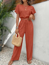 Damen Modisch Sommer Zweiteiliges Set | Hose und Oberteil – Orange