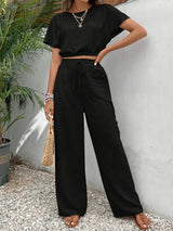 Damen Modisch Sommer Zweiteiliges Set | Hose und Oberteil – Schwarz
