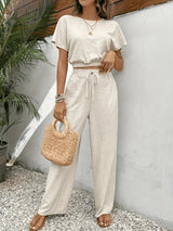 Damen Modisch Sommer Zweiteiliges Set | Hose und Oberteil – Aprikose