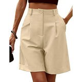 Luxe Lounge Shorts – High‑Waist Satin‑Feel, Atmungsaktiv, Vegan – Hellbraun
