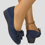 Wiktoria | Damen Keilabsatz Ballerinas mit Schleife – Blau