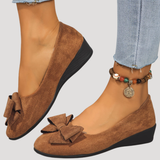 Wiktoria | Damen Keilabsatz Ballerinas mit Schleife – Braun