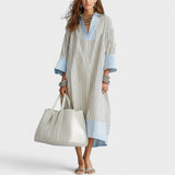 Florene - Leichtes gestreiftes Midikleid – Himmelblau