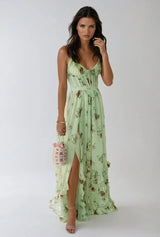Savenora | Elegantes fließendes Sommerkleid – Salbeigrün