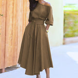 Fließendes A-Linien-Kleid für zeitlose Eleganz für Damen – Khaki