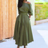Fließendes A-Linien-Kleid für zeitlose Eleganz für Damen – Armeegrün