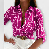 Damen Bluse Mit Klassischem Kragen Aus Hochwertigem Polyester – Eleganter Und Vielseitiger Stil – Lila und rote Buchstaben