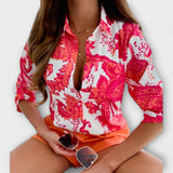 Damen Bluse Mit Klassischem Kragen Aus Hochwertigem Polyester – Eleganter Und Vielseitiger Stil – Orange Rose