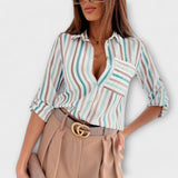 Lorena – Hemdbluse mit grafischem Print und Retro-Flair – Streifen