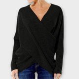 Elise | Überkreuzter Strickpullover – Schwarz