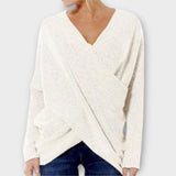 Elise | Überkreuzter Strickpullover – Weiß