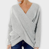 Elise | Überkreuzter Strickpullover – Grau