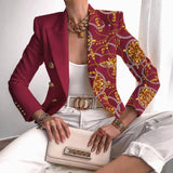 Stylischer Blazer-Jacke mit Print und Knöpfen für Damen | Perfekt für den Alltag – Rot