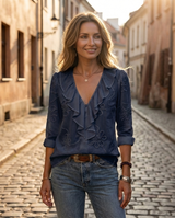 Danniela - Bequeme Bluse Mit Rüschen – Dunkelblau