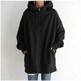 Salma – warme damen-strickjacke mit kapuze – Schwarz
