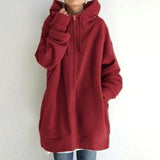 Salma – warme damen-strickjacke mit kapuze – Rot
