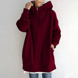 Salma – warme damen-strickjacke mit kapuze – Dunkelrot