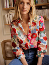 Damen Blumen Button-Down Bluse – Mehrfarbig