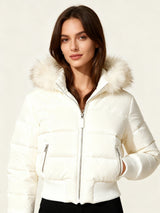 Damen Jacke | Abnehmbare Kapuze mit elastischen Bündchen – Weiß