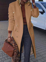 Chiara – wollmantel mit revers, knopftasche und langen armeln für damen – Khaki
